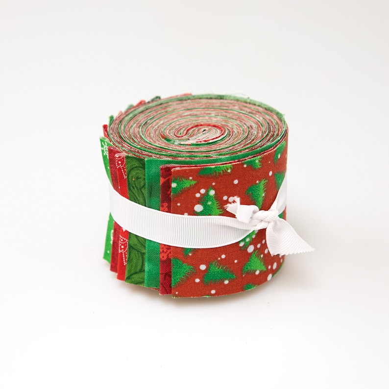 2.5 Inch Christmas Basics Red and Green Blenders Jelly Roll Fabric