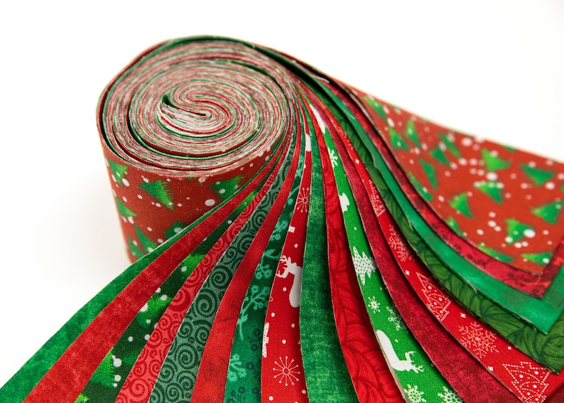 2.5 Inch Christmas Basics Red and Green Blenders Jelly Roll Fabric